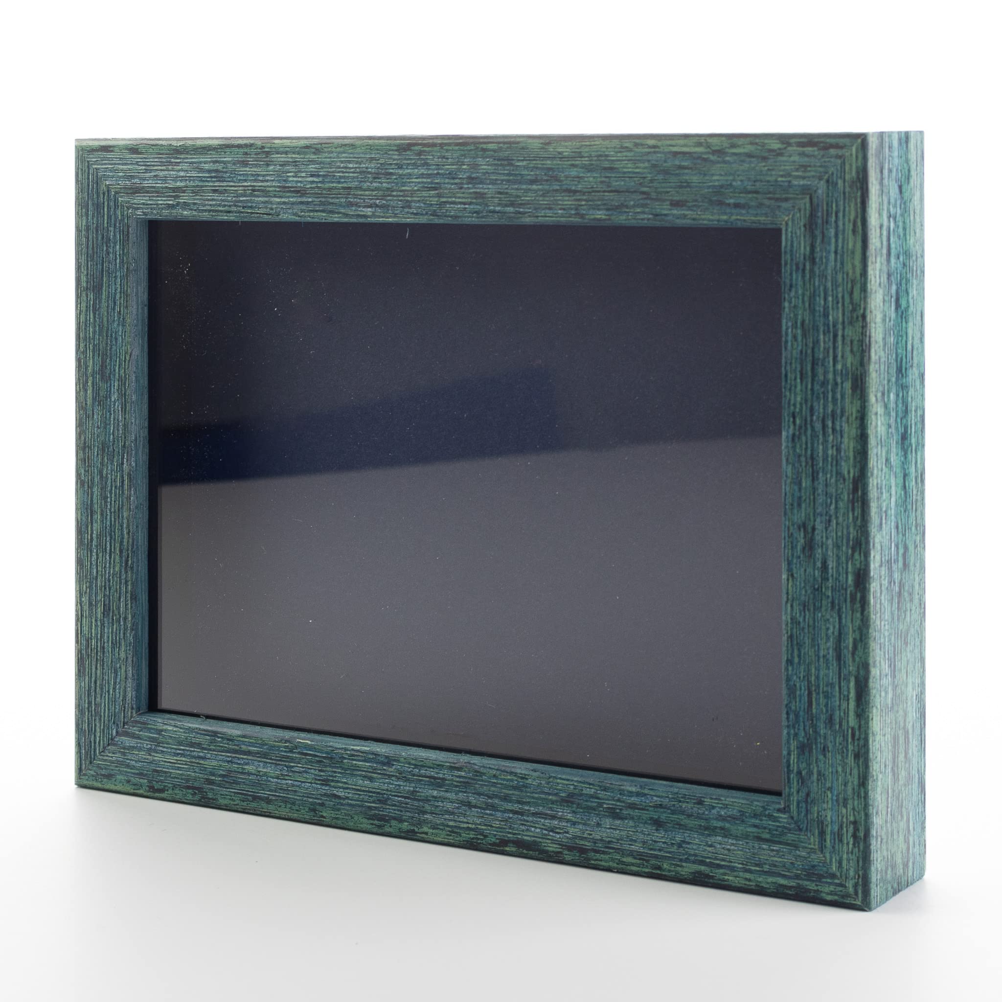 Rustic Blue 4x6 Small Shadow Box Picture Wooden Frame with Navy Acid-Free Backing UV Acrylic & Hanging Hardware - with 3/4