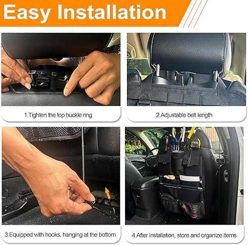 Miniatura 4 de Organizador de respaldo de asiento de automóvil con múltiples bolsillos de almacenamiento, malla negra y tela, ajuste universal
