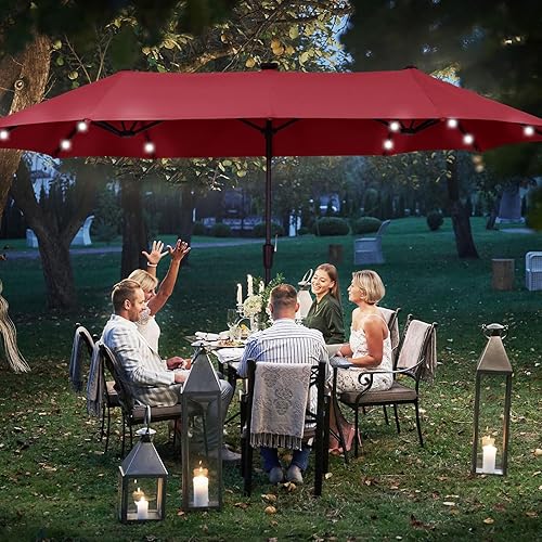 13Ft Large Patio Umbrella with Solar Lights Outdoor Double-Sided Market