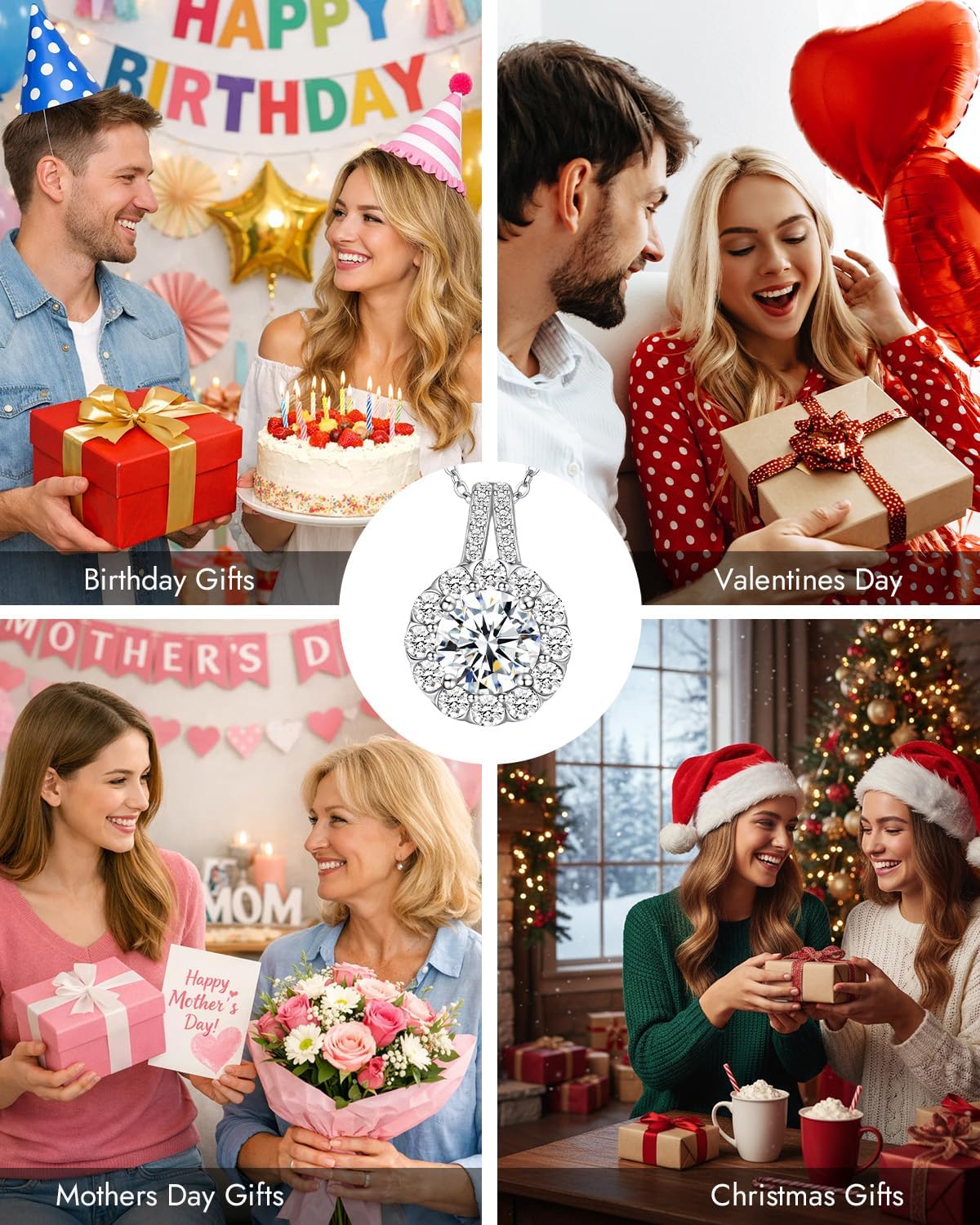 Moissanite Necklace Jewelry Gifts for Women: 18K White Gold Plated 925 Sterling Silver D Color VVS1 Lab Created Diamond Pendant, Anniversary Valentine Birthday Gifts for Wife Mom Girlfriend Her - Image 6