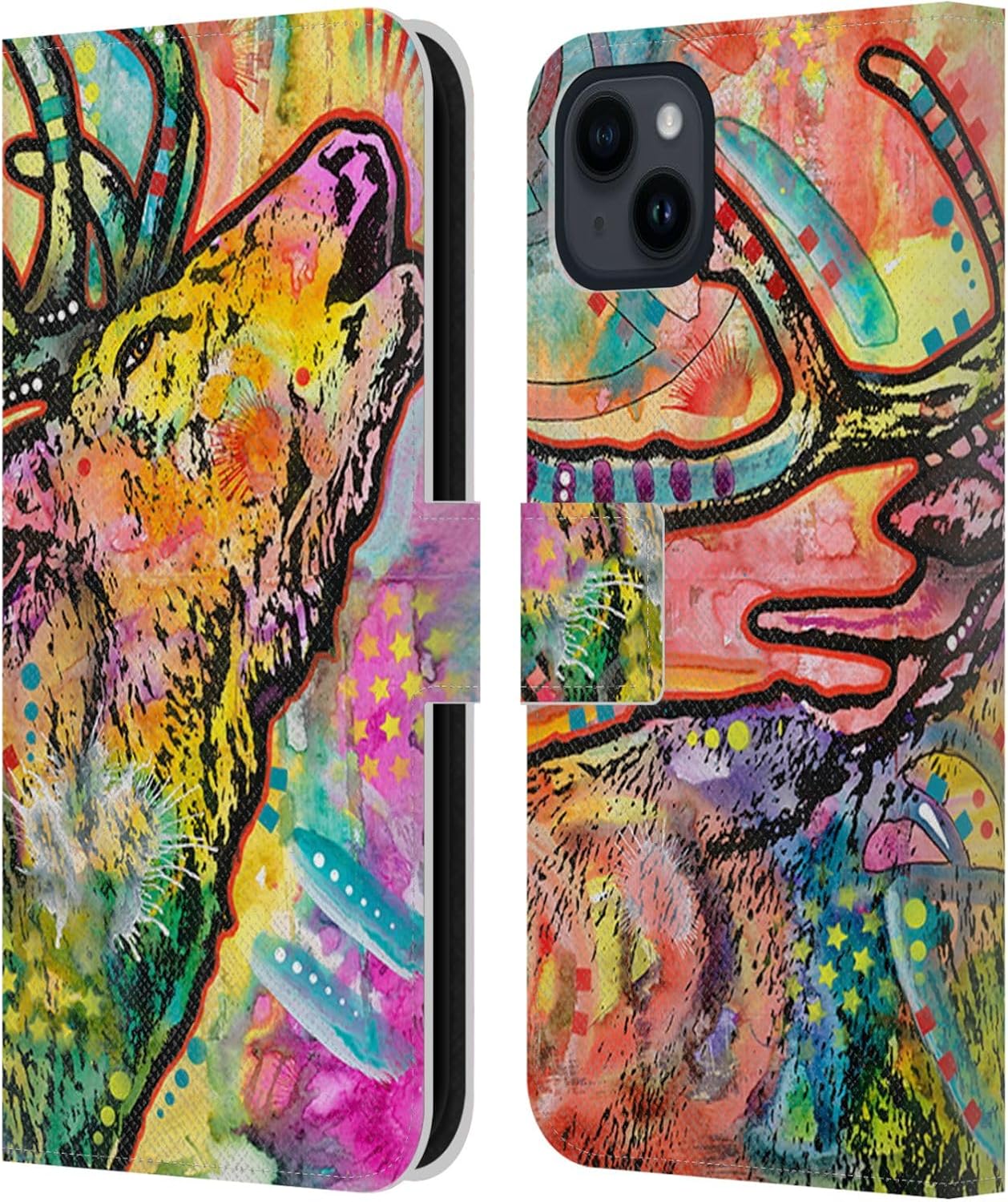 Head Case Designs Officially Licensed Dean Russo Gecko Wildlife 3 Leather Wallet Case Compatible with Apple iPhone 15 Plus