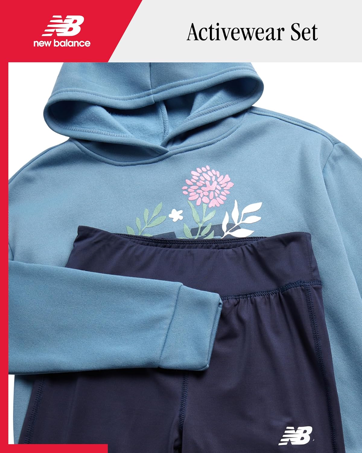 New Balance Active Girls Pants Set - 2 Piece Leggings for Girls and Kids Hoodie Sweatshirt Youth Clothing Set (Sizes: 7-12)