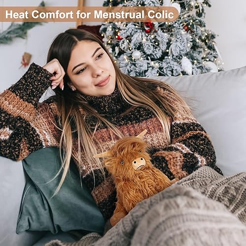 Miniatura 4 de Animales de peluche de vaca de las Tierras Altas que se pueden calentar y enfriar, almohadilla térmica para microondas, calma y relaja, aroma a