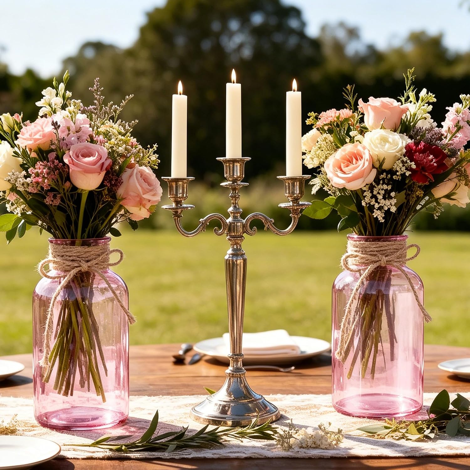 6 Pack Mason Jar Vases for Centerpieces, Pink Glass Flower Vase image 5