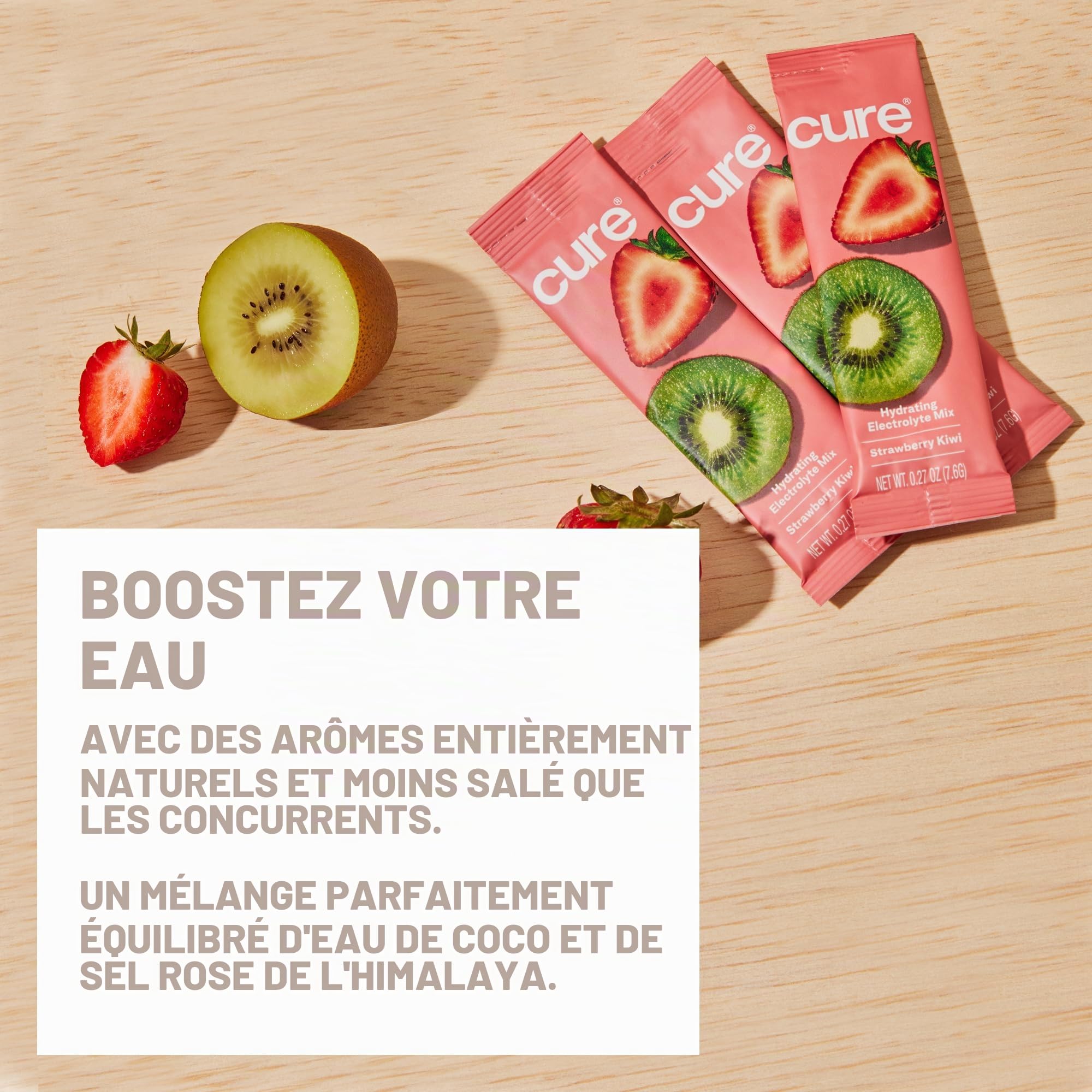 Cure – Mélange d'électrolytes hydratants | Poudre d'électrolytes pour soulager la déshydratation | Fabriqué avec de l'eau de coco | Sans sucre ajouté | Végétalien | Convient aux paléos | Pochette de