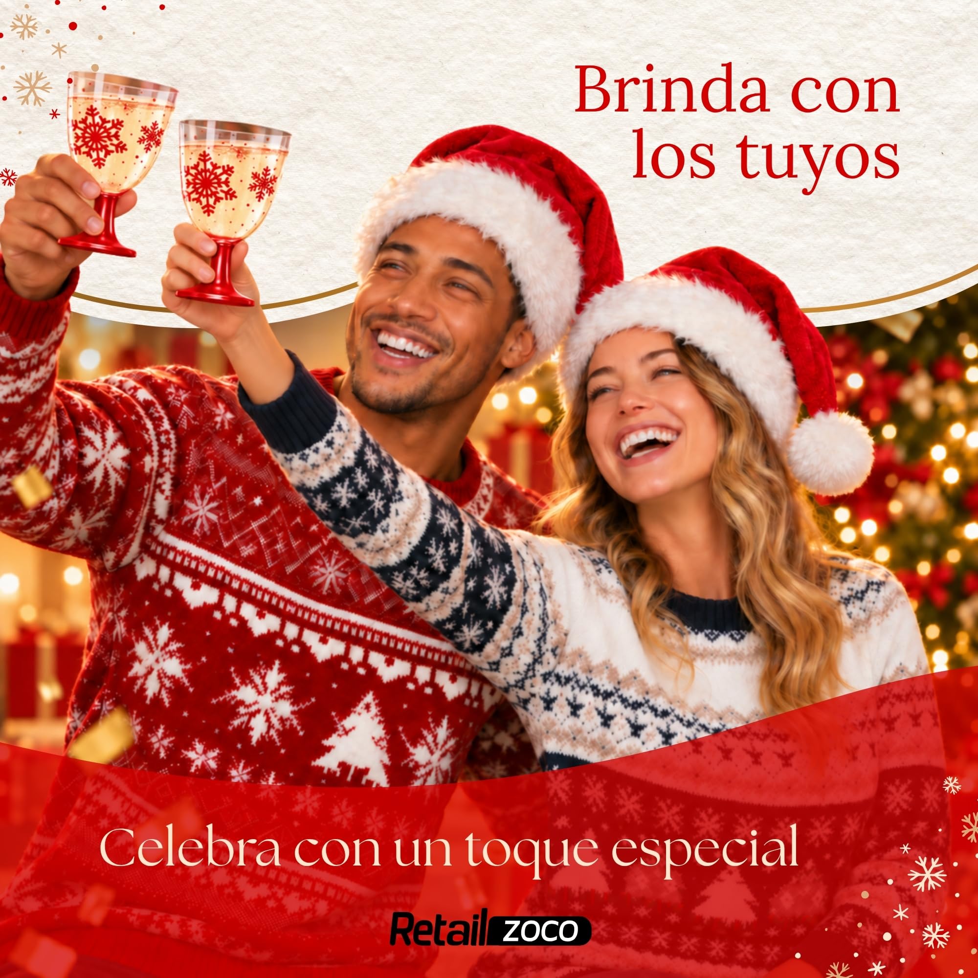 Copas de agua, Copa de Vino, Plástico, Diseño Copo Rojo, Pack 9 unidades - imagen 3