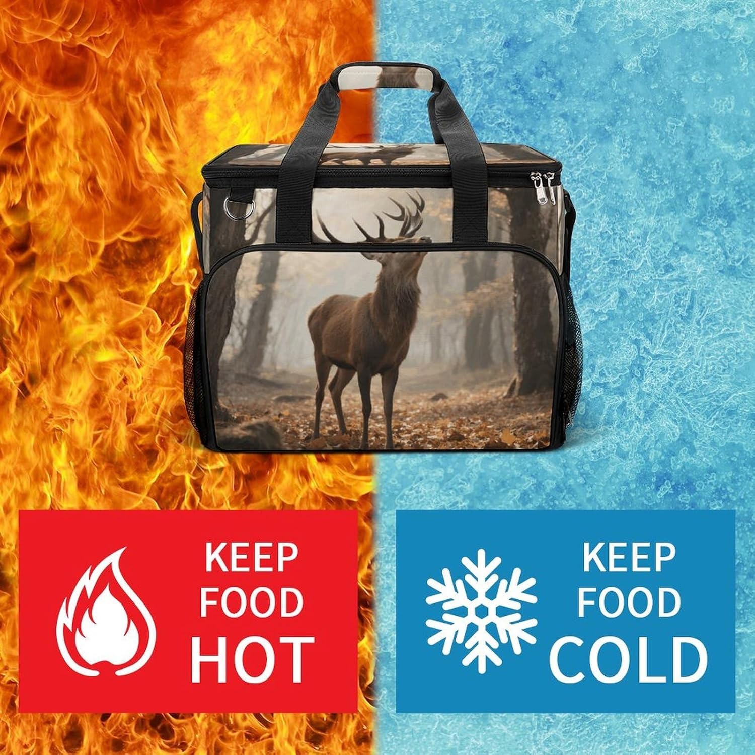 Insulated Picnic Backpack Tote Bag, Large Capacity 30L Rustic Deer Cooler Bag Leakproof Beach Bags Portable Lunch Box Waterproof Picnic Basket for Beach Camping BBQ