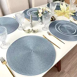 Kit 6 Peças Jogo Americano Redondo - Sousplat Redondo para Mesa Posta - Jogo Americano Elegante para Jantar, Almoço e Café - UpShop (Cinza Azulado)