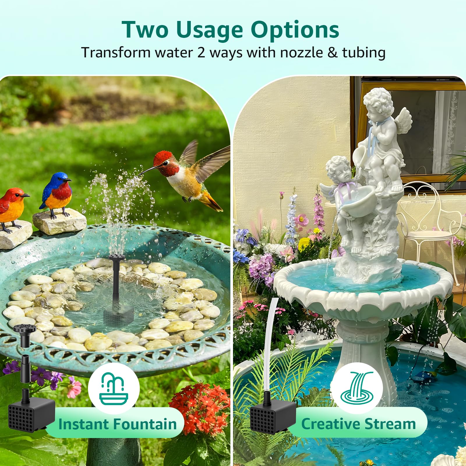 PONDIA Solar Bird Bath Fountain Pump with Battery Backup, 4W Solar Powered Water Pump Built-in 2000mAh Battery with 5 Spray Modes & 4Ft PVC Tubing, Solar Pond Fountain for Bird Bath Pond Water Feature — view 5