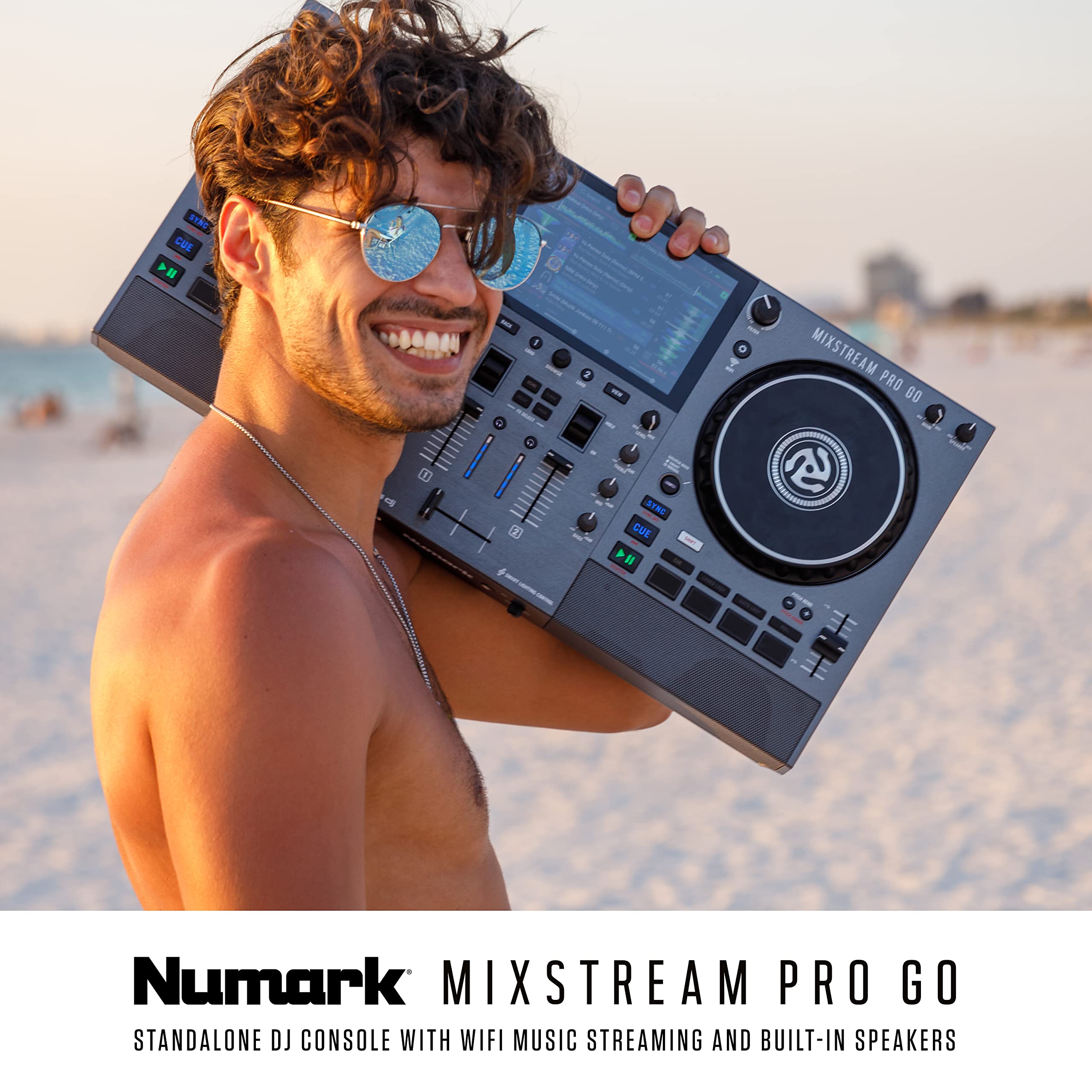 Numark Mixstream Pro Go Controller DJ z mixerem, separacją stem, głośnikami, Wi-Fi, ekranem dotykowym, kompatybilny z Serato DJ