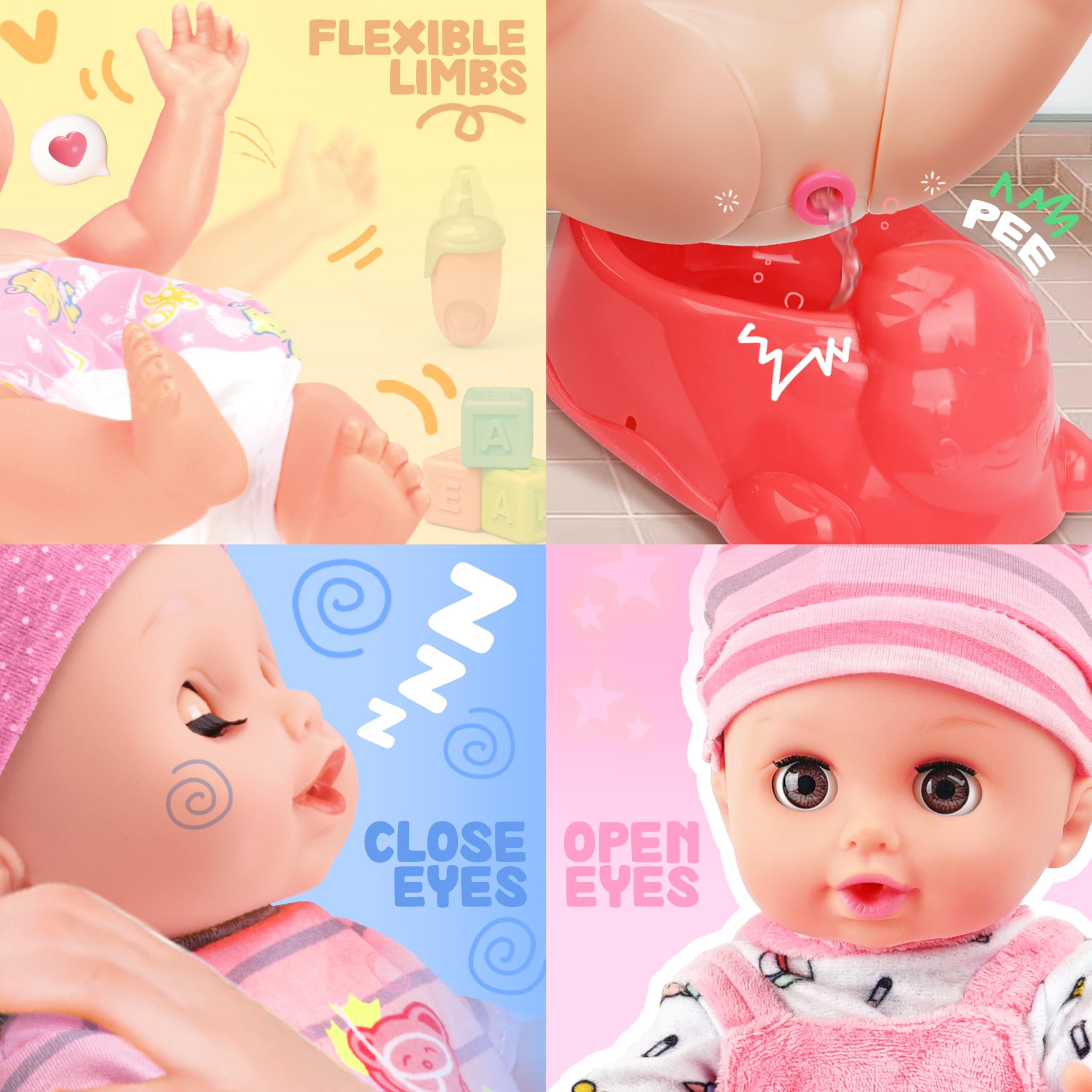 Baby Doll Set - 14 Inch Doll with Dolls Accessiores, Realistic Pretend Play Doll Playset, Includes Carrier Bassinet Bed, Feeding Set, Baby Doll Clothes, Toddler Toys for 1 2 3 4 5 Years Old