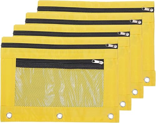 Miniatura 8 de PATIKIL Estuche para lápices para carpeta de 3 anillos, paquete de 4 unidades, tela Oxford de malla con cremallera, estuche para oficina y hogar,