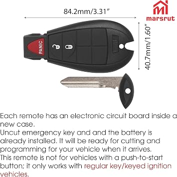 Key Fob Fit for Dodge RAM 1500 2500 3500 4500 5500 2013-2022 Truck, FCC: GQ4-53T, Replaces 56046953 68508720 56046953AE , 3-Button Fobik Electronic Pickup Keyless Entry Remote Control Replacement