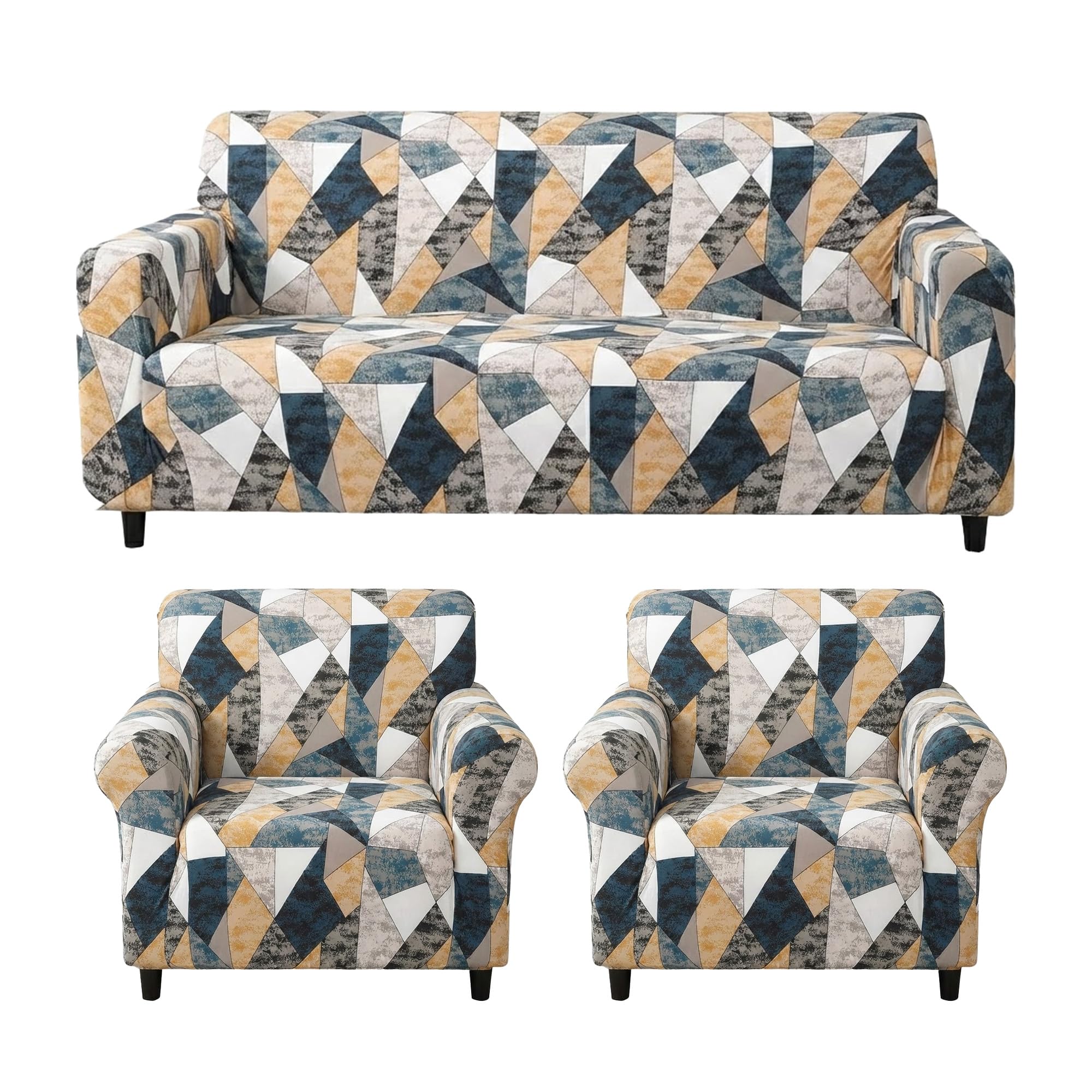 Furshine® Sofa Cover 3 Seater and 2 Seater Fully Covered Universal 5 Seater Sofa Cover Non-Slip Sticky Elastic Stretchable Sofa Set Slipcover Protector for (Multi Prism, Five Seater(3+1+1))-image-17