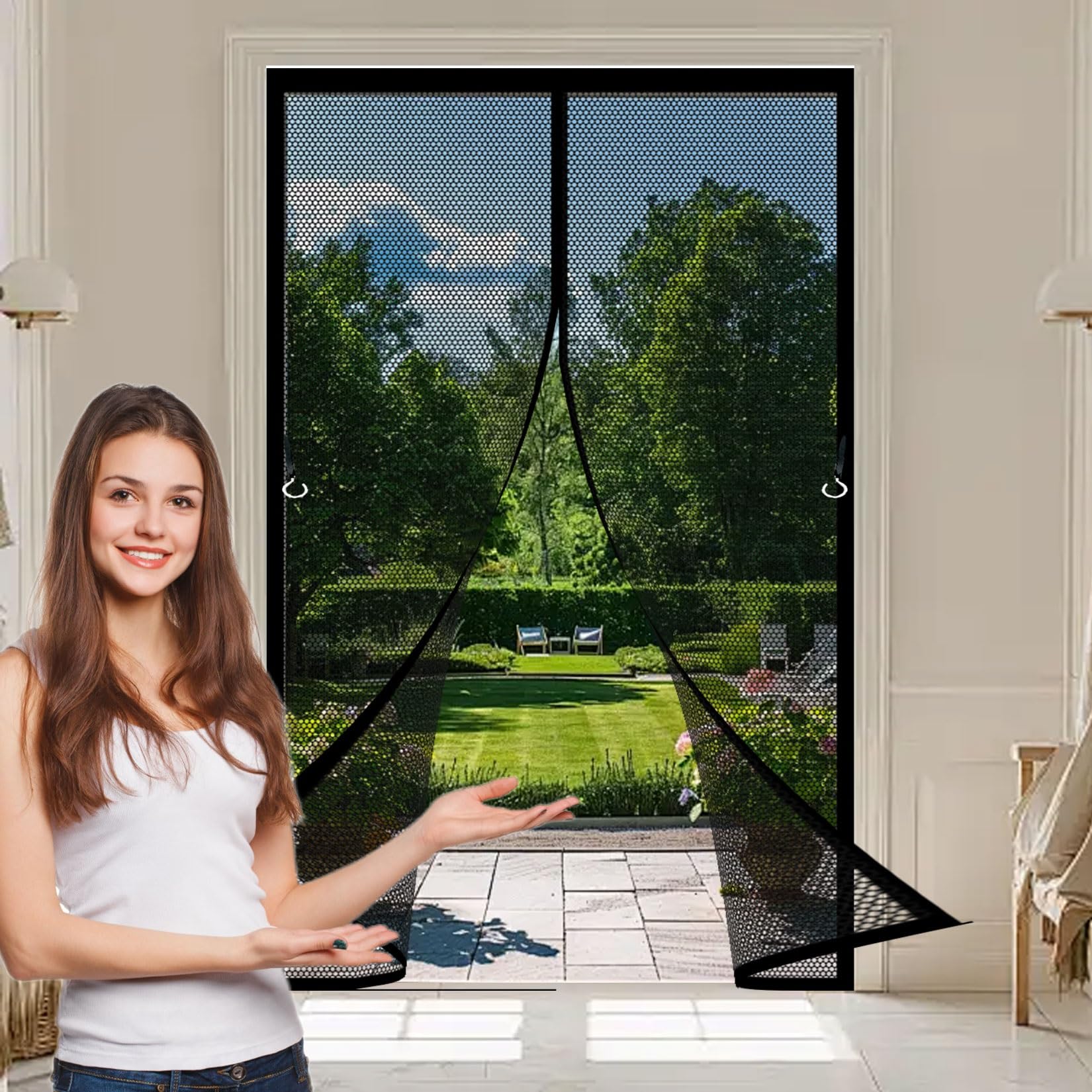 Magnetic Fly Screen Door 85 x 135 cm Powerful Magnets, Self-Sealing, Polyester Magnetic Fly Screens Without Drilling, Heavy Duty for Patio Doors Bedroom, Black