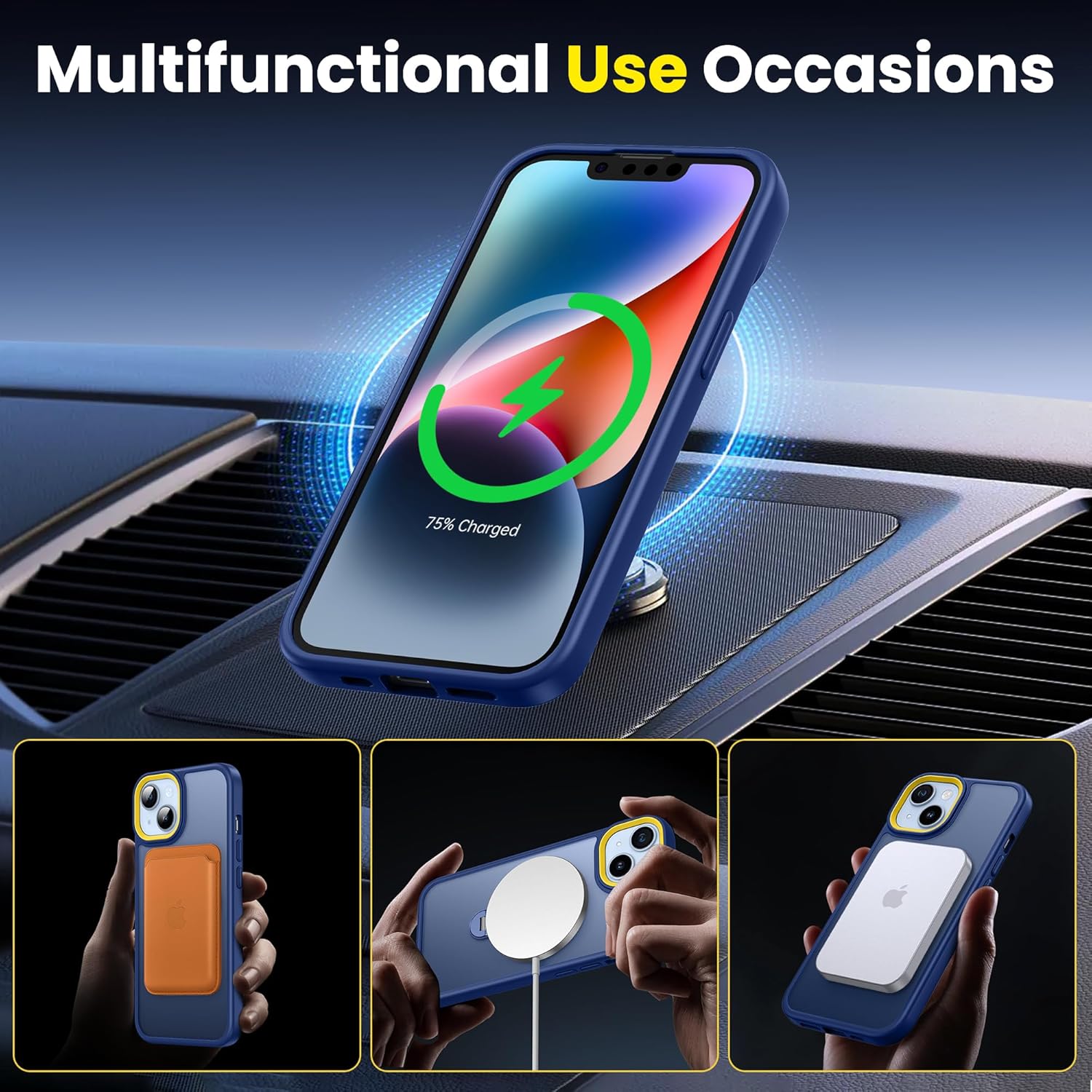 Supdeal Magnetic Stand Case for iPhone 13/14, [360° Rotating Invisible Kickstand] [Compatible with Mag Safe] [Military Grade Protection] Ring Magnet Holder Matte Phone Cover, 6.1'', Blue