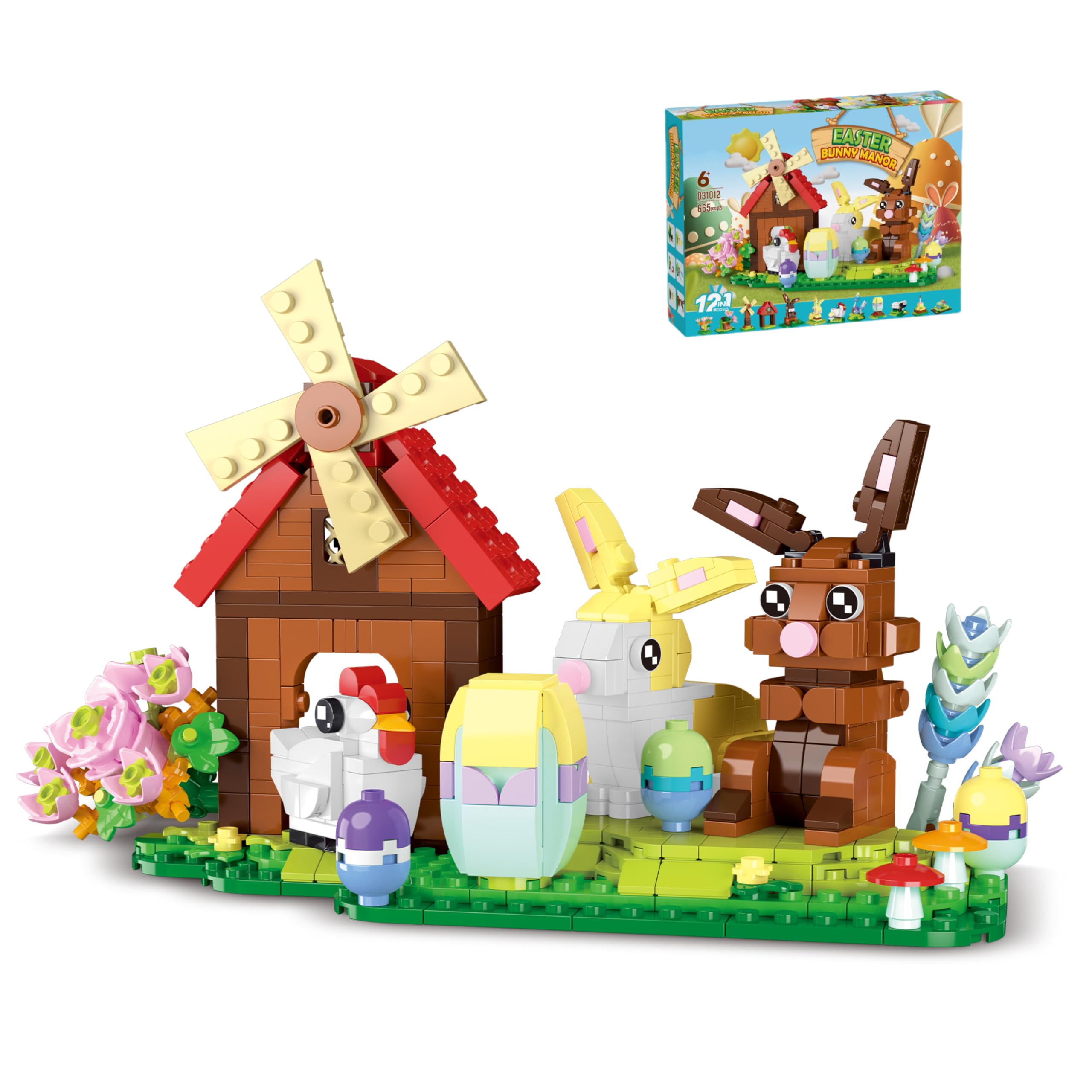 GregYoung 12 in 1 Cute Easter Rabbit Building Blocks Set，Bunny Gifts for Friends,Easter Room Decoration,665 Pcs