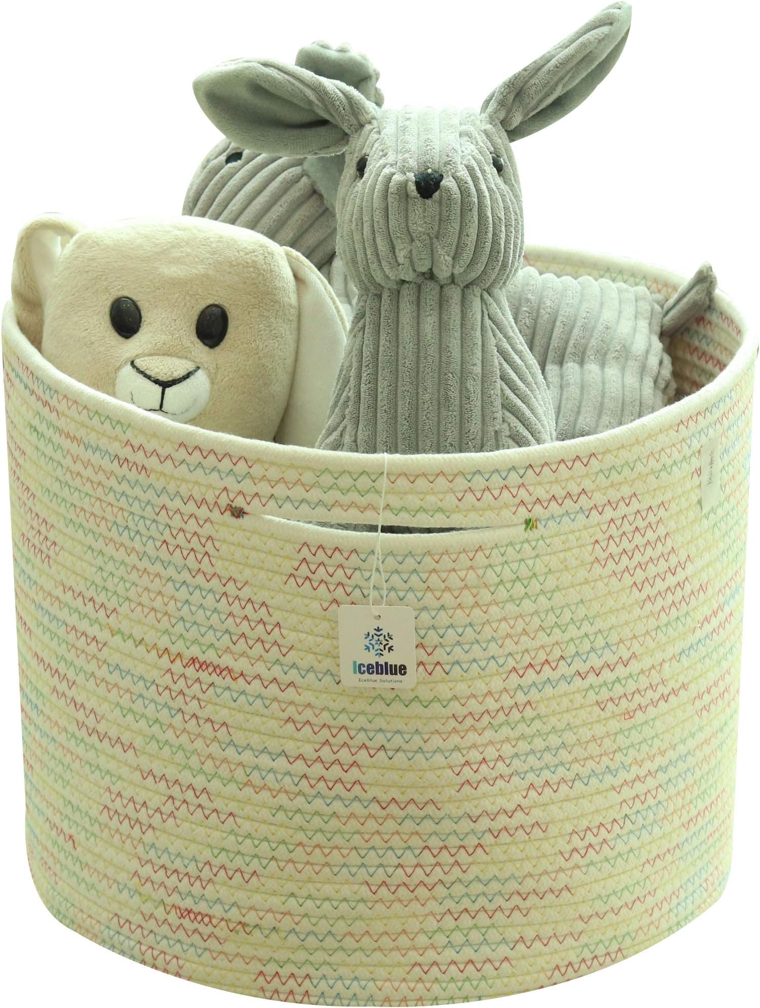 ICEBLUE Large Stuffed Toys Organizer Bucket Sturdy Cotton Rope Floor Basket Throw Blankets Organizer