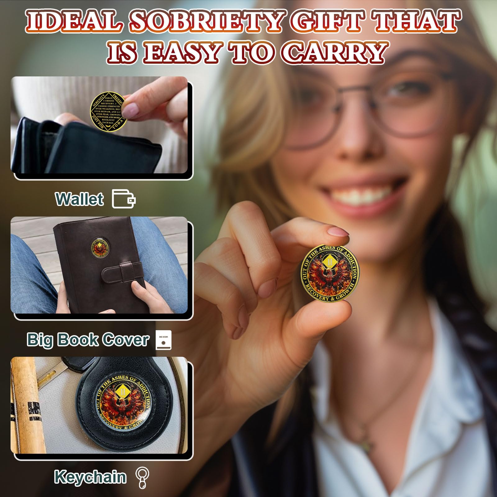 Phoenix 2 Year Nüchternheit Münze Flamme One Year Nüchternheit Chip NA Chips und Medaillon Narcotics Anonymous Chip AA Chip Recovery Jahrestag Token Nüchternheit Geschenke für Männer Frauen Narcotics