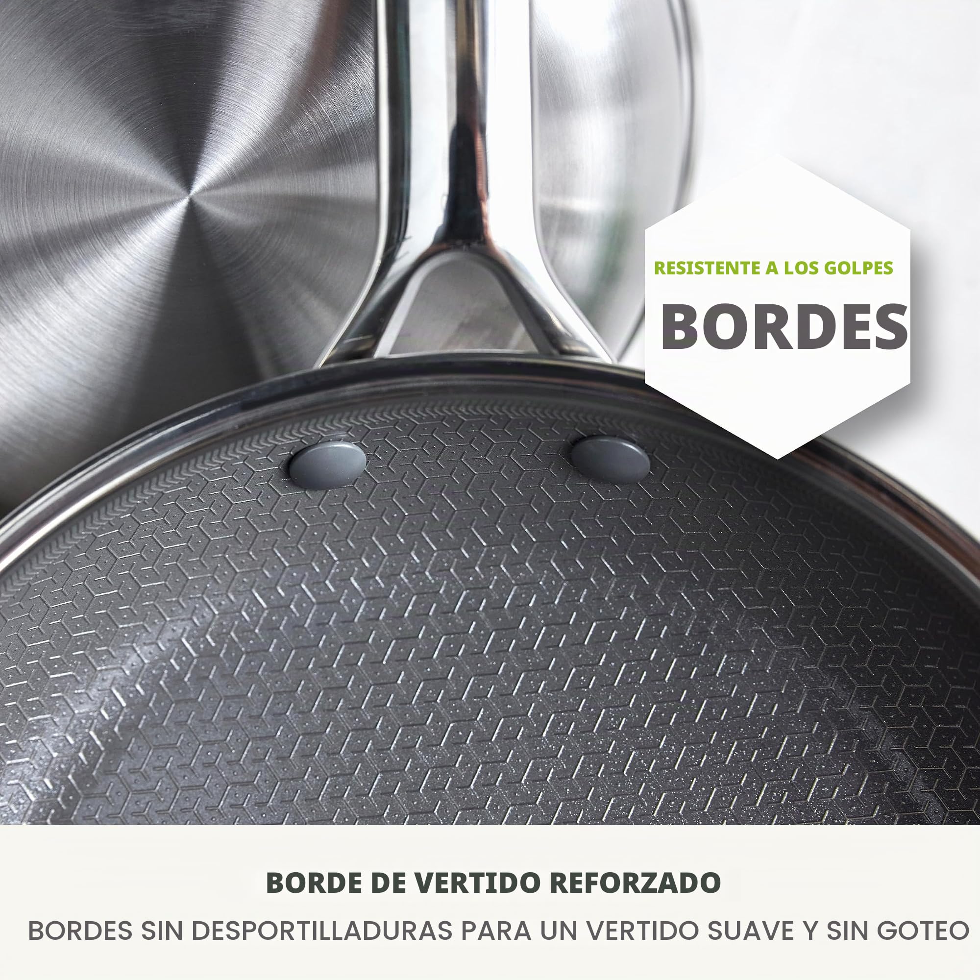 GreenPan Sartén híbrida de acero inoxidable antiadherente de 24 cm APEX Tri-Ply Thermobond sin PFAS, apta para inducción, apta para horno hasta 220 °C, apta para lavavajillas, color plateado