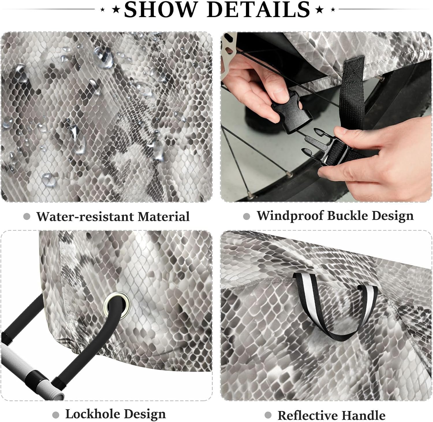 ALAZA Gray Snake Print Bike Cover Waterproof Outdoor Ebike Bicycle Covers Tarp Protection for 1/2 Bikes, Sun UV Dust Wind Proof