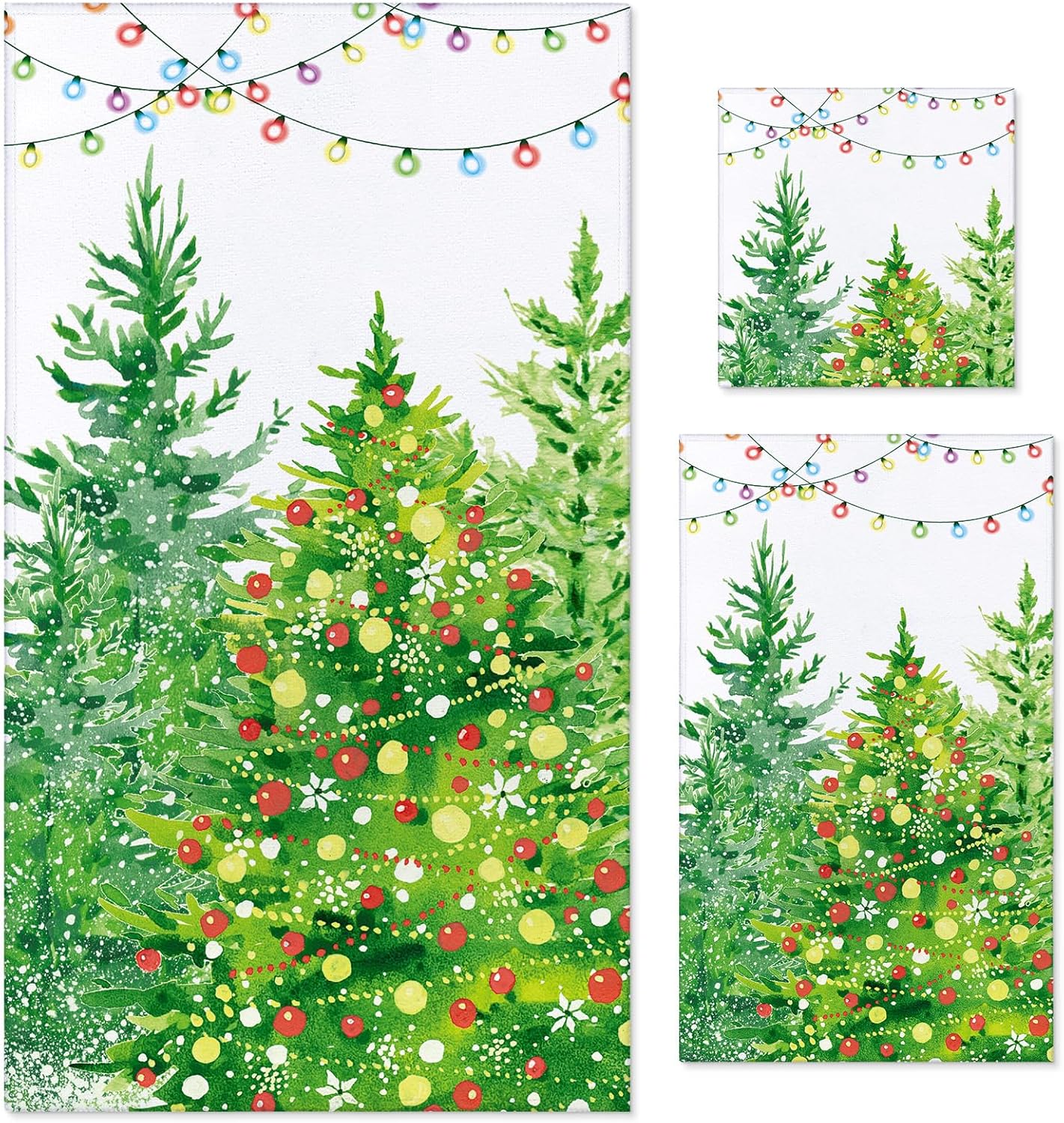 Preboun 3 Pcs Christmas Trees Bathroom Towels Set Christmas