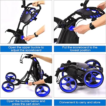 SPOTRAVEL 4 Wheels Golf Push Cart, Foldable Golf Trolley