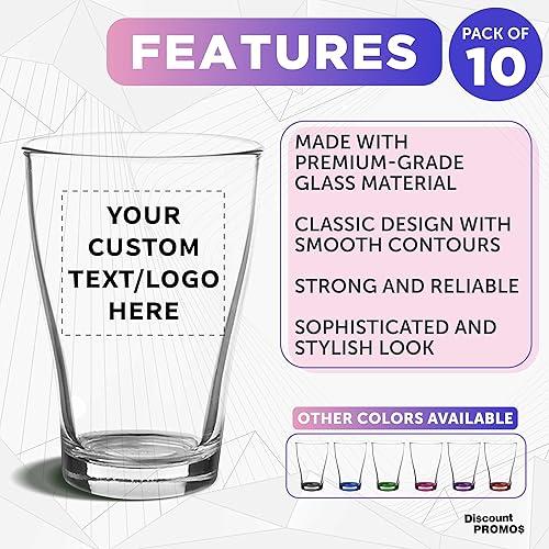 Miniatura 2 de DISCOUNT PROMOS Vasos de cerveza personalizados de 12 oz. Pub, juego de 10 vasos de bebida contorneados, productos promocionales personalizados con