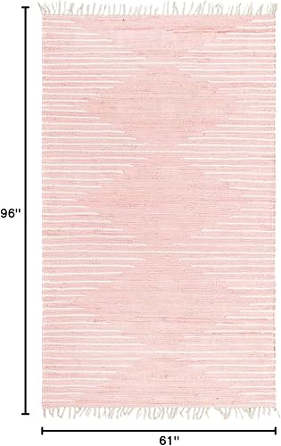 Miniatura 2 de Unique Loom Chindi Cotton Collection - Alfombra rectangular de 5 pies 1 pulgada x 8 pies, color rosa y marfil