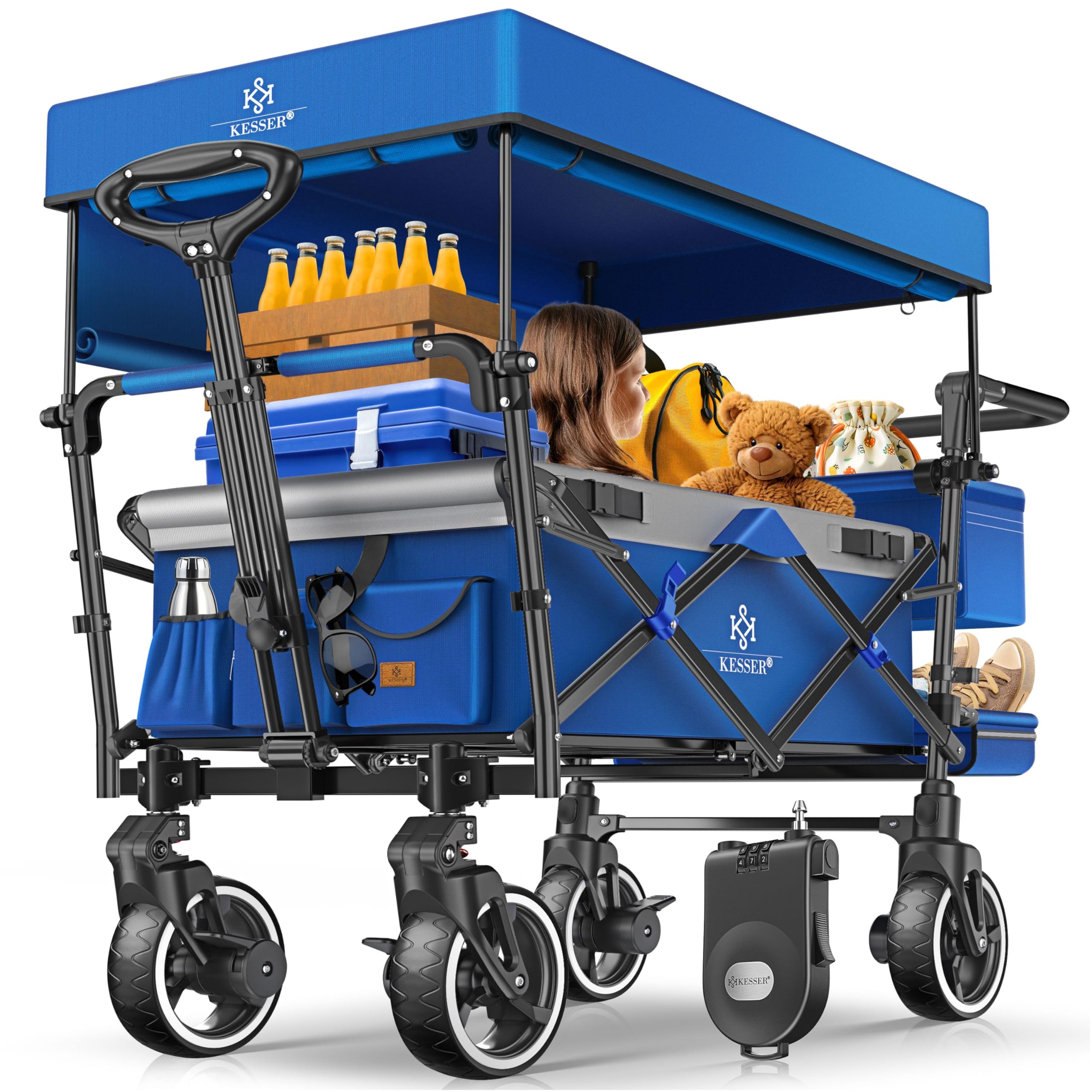 KESSER® GTS-9100 Chariot de transport pliable, toit, 150 kg, roues en caoutchouc dur, freins, serrure, couverture, intempéries, brise-vue