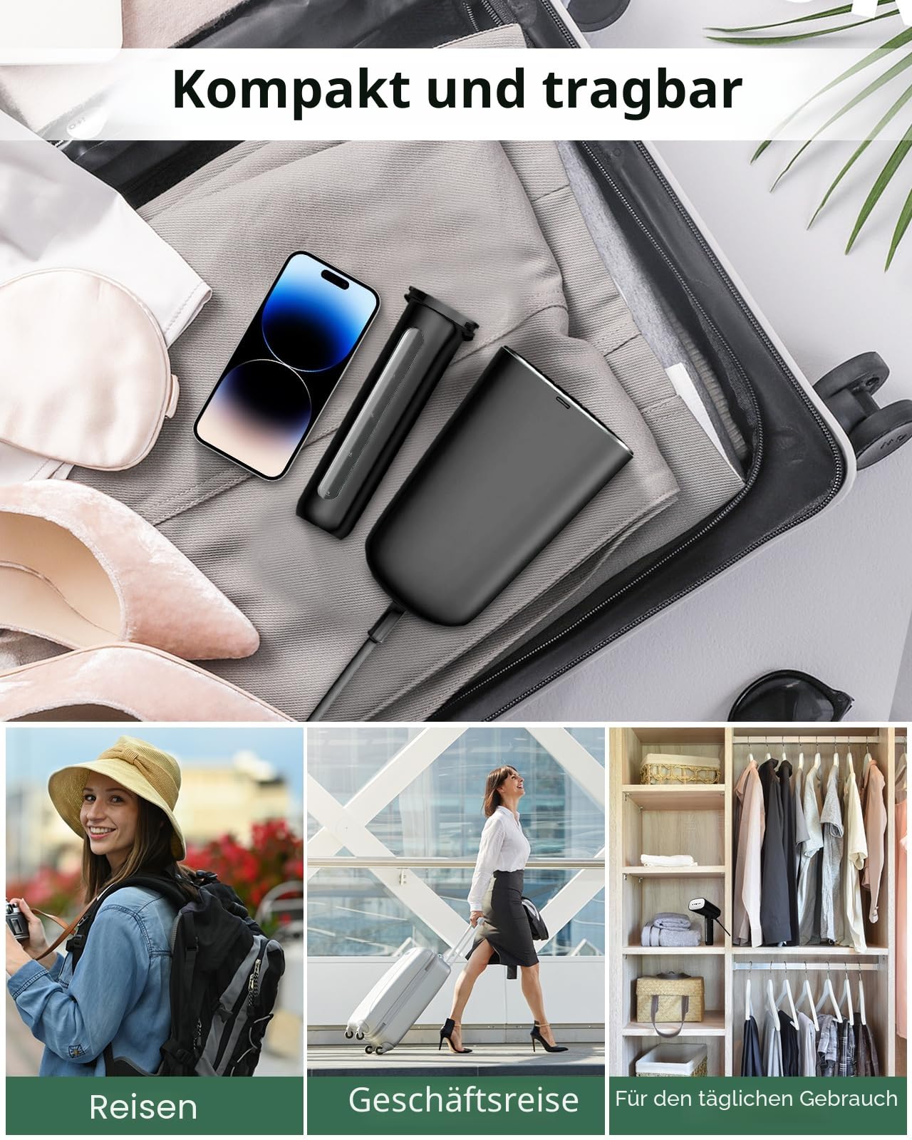 HOMEASY Reise Dampfglätter Steamer Dampfglätter 110ml Reisebügeleisen 800W Tragbare Dampfbürste 40S schnell Aufheizen Dampfbügeleisen kompakt für Urlaub, Dienstreise und Alltag