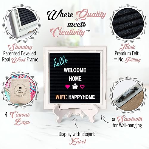 Miniatura 2 de Felt Creative Home Goods - Tablero de letras de fieltro rústico, paquete definitivo, marco y soporte de madera blanca vintage, juego de 800 letras