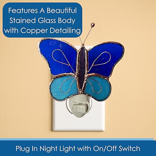 Miniatura 3 de Gift Essentials Luz nocturna con enchufe de mariposa azul y aguamarina, luz nocturna de vidrieras con interruptor basculante de encendidoapagado,
