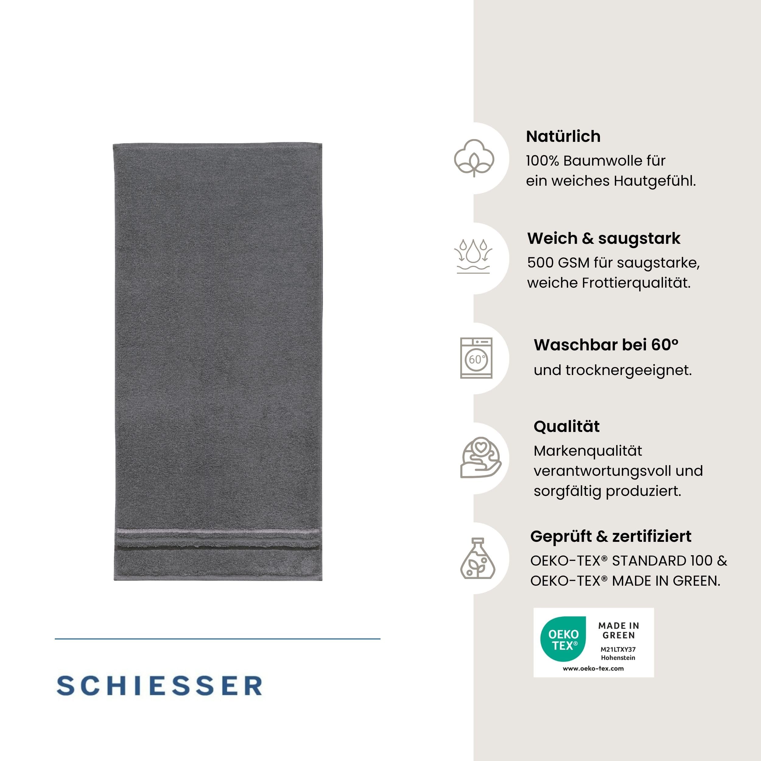 Badetuch | 2er Set | 100% Baumwolle | Dunkelgrau | Streifenbordüre | 70x140 cm | flauschig & saugstark | sorgfältig eingenähter Kordelaufhänger | OEKO-TEX® MADE IN GREEN