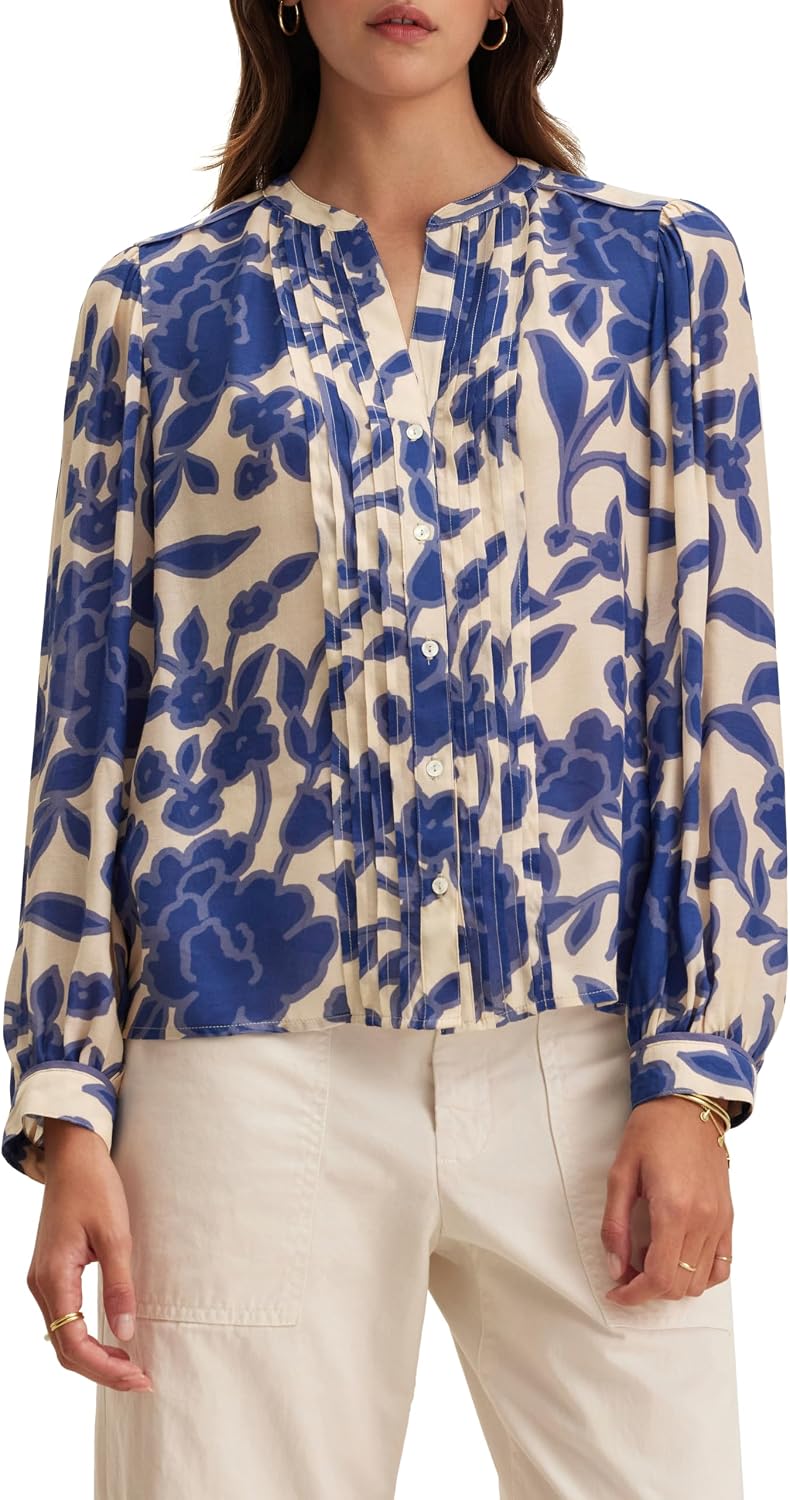 Velvet by Graham & Spencer Women's Elda Printed Light Royal Crepe Blouse