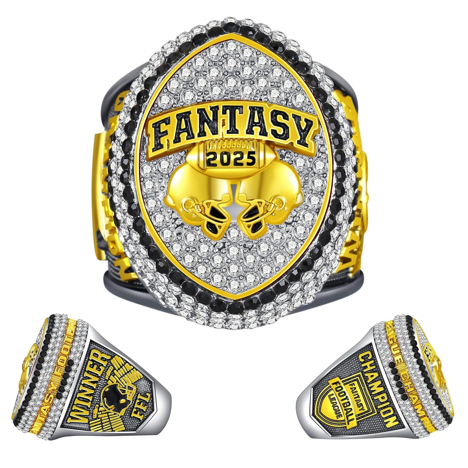 Anello Fantasy Football 2025, Anello del Campionato, Trofeo del Campionato, Confezione Regalo, Scatola for Esposizione degli Anelli(Blanc,10)