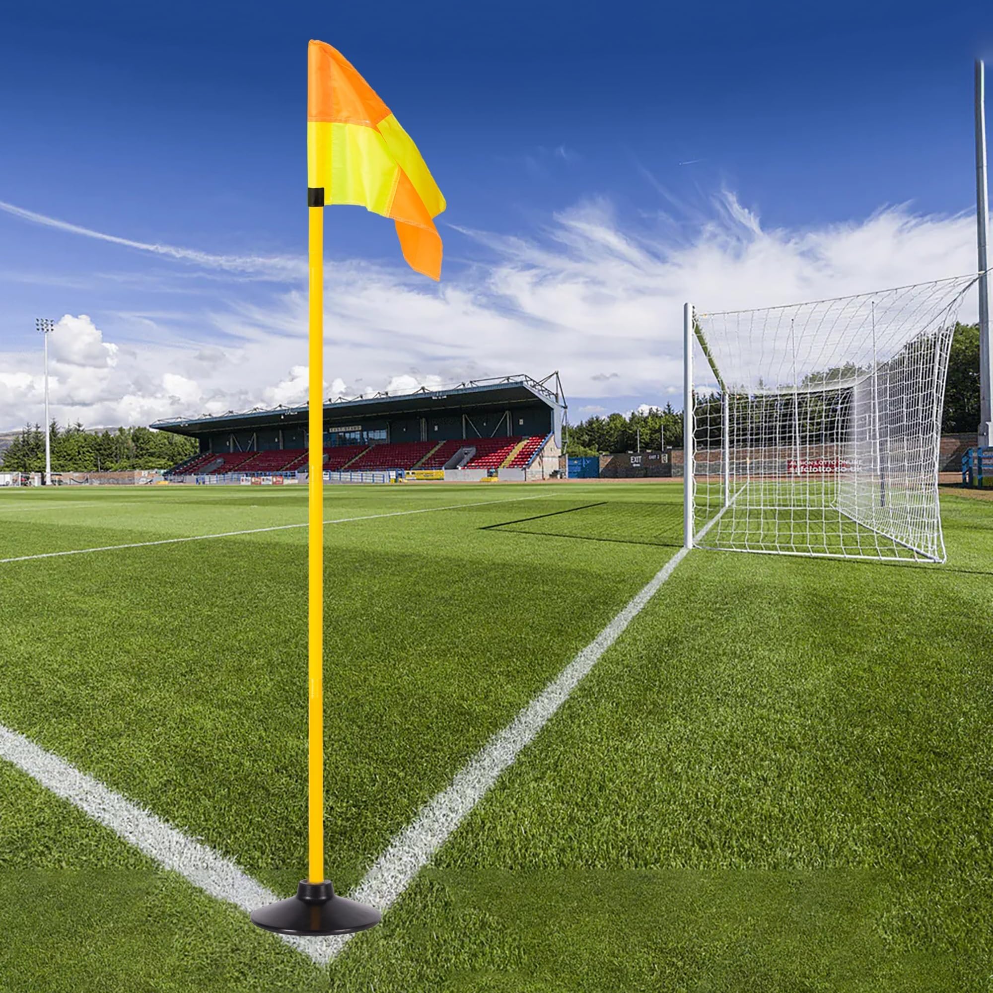 Set di 4 bandiere angolari per campo da calcio, con basi rotonde in gomma e custodia, attrezzatura regolabile per allenamento di velocità e agilità, 1,5 m
