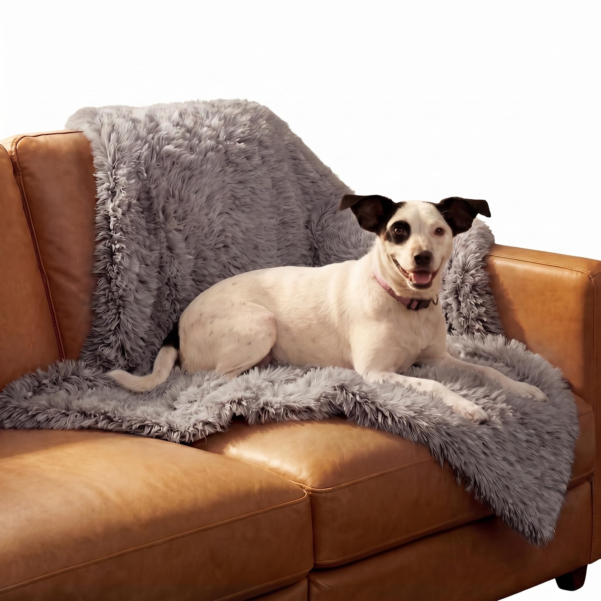 Furhaven Waterproof Throw Blanket for Dogs &amp; Indoor Cats, Reversible Protective Pet Blanket, Medium, Long Faux Fur &amp; Velvet, Gray