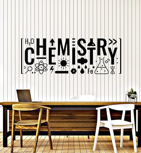 Vinilo grande para pared, diseño de letras científicas, química, decoración de habitación adolescente, pegatinas mural (g1730), color negro