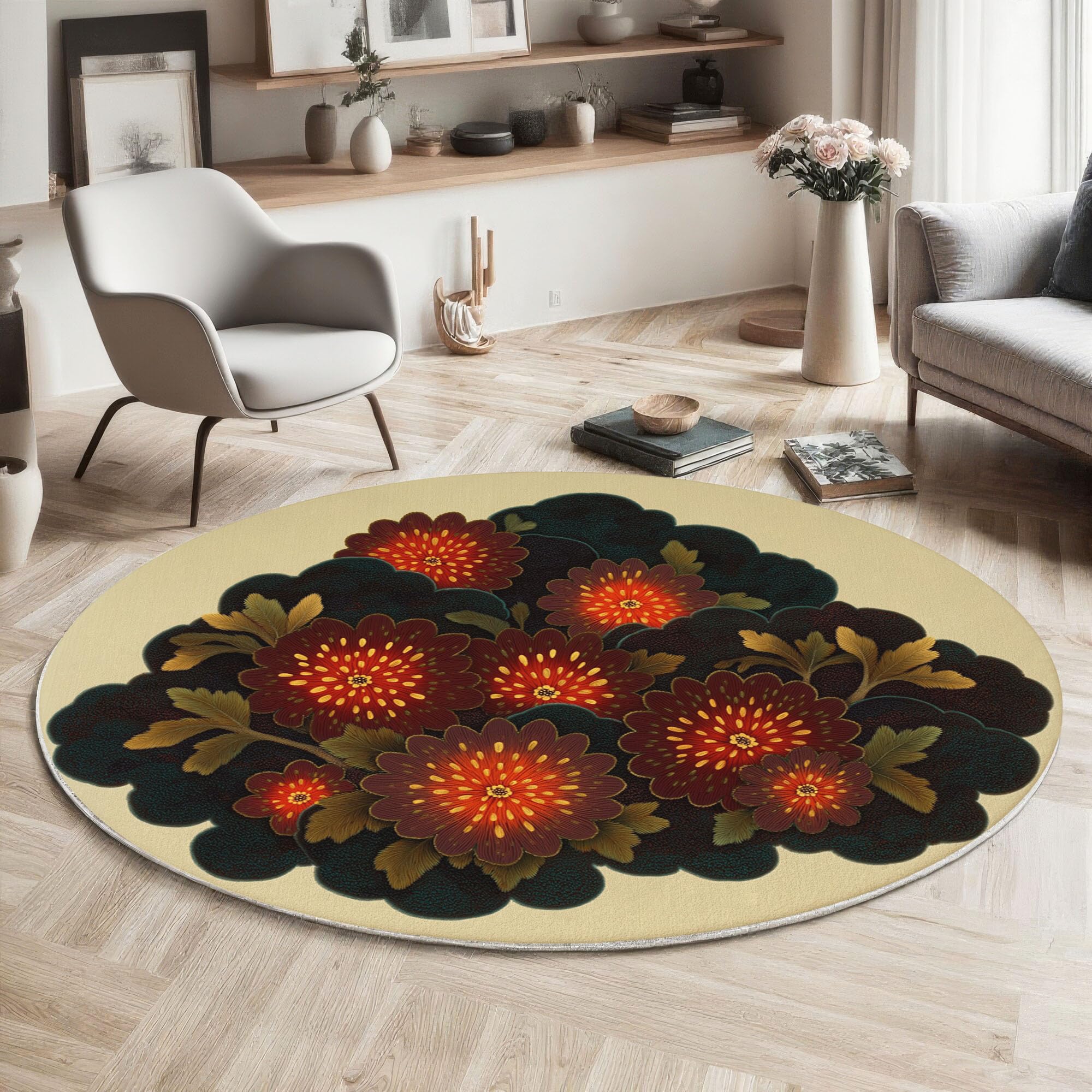 Tapis rond 3D motif nuage propice marron 100cm pour salon