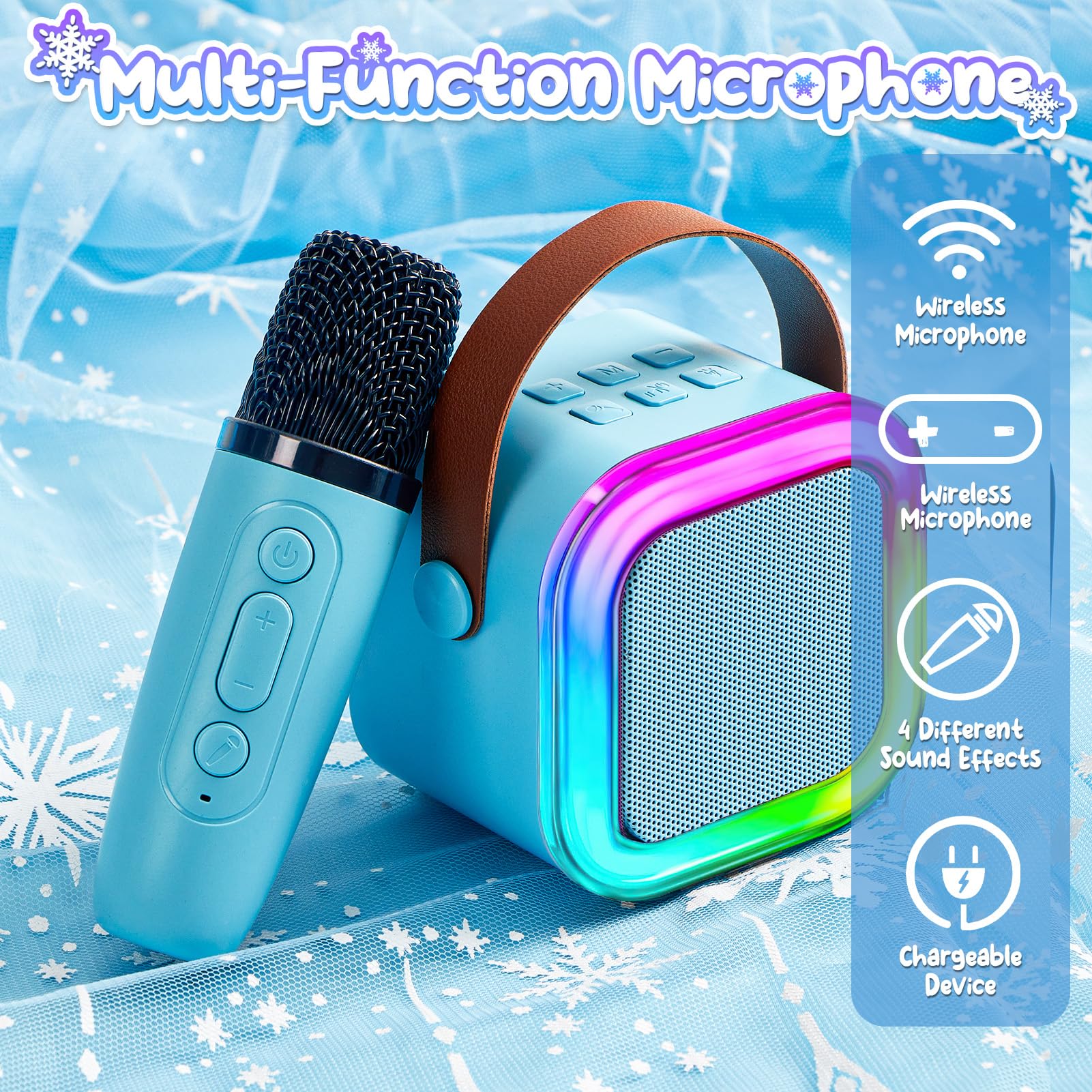 G.C Eiskönigin Spielzeug Geschenk für Mädchen 4 5 6 7 8 Jahre, Mini Karaoke Maschine mit Kindermikrofon & Prinzessin Kostüm Zubehör & Zauberstab, Eiskönigin Spielzeug Geschenke Mädchen