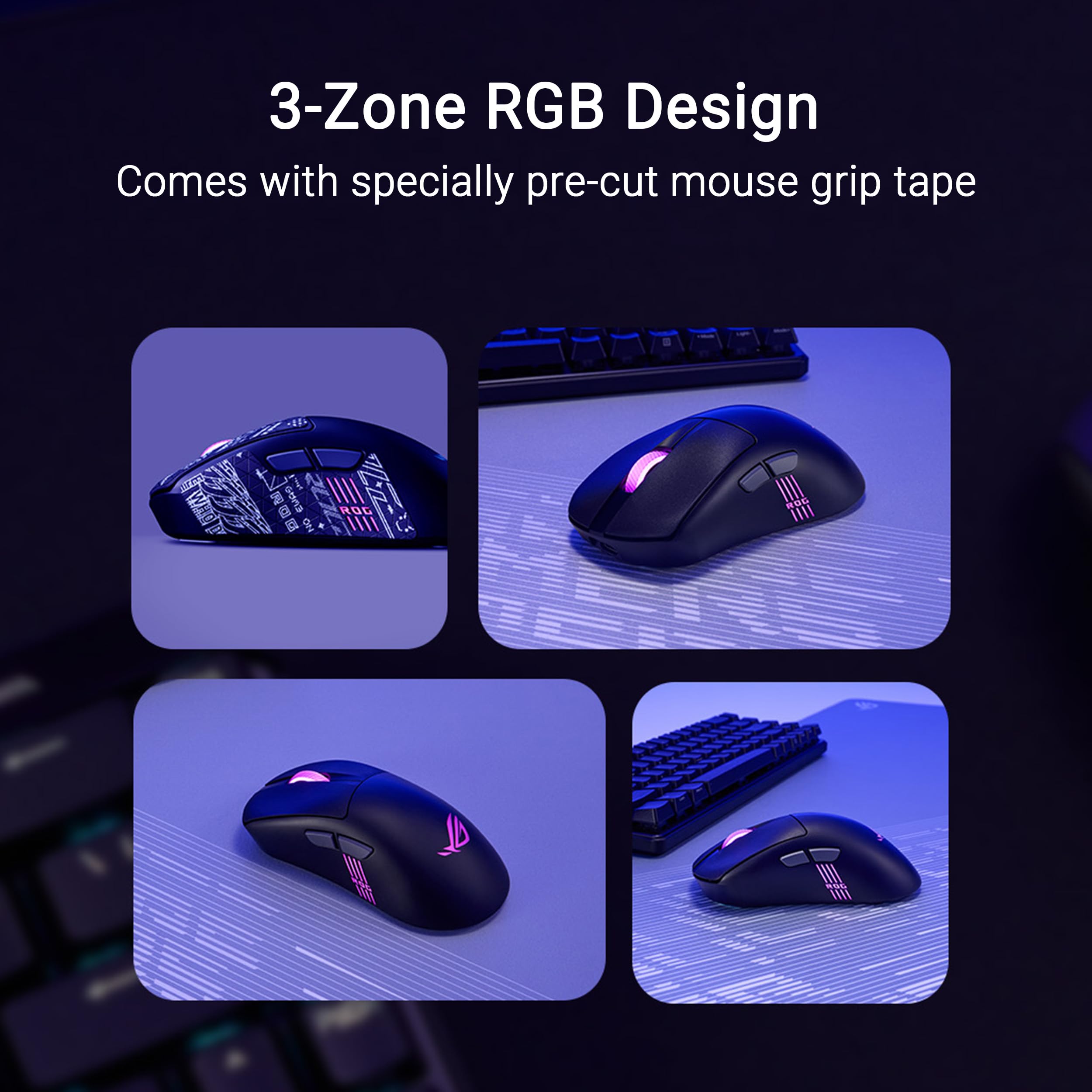 ASUS ROG Keris II Origin 64 g, ergonomiczna mysz do gier, złącze Push-Fit Switch, czujnik optyczny 42K, ROG Micro Switch II, ROG Omni Receiver, 5 programowalnych przycisków, czarny