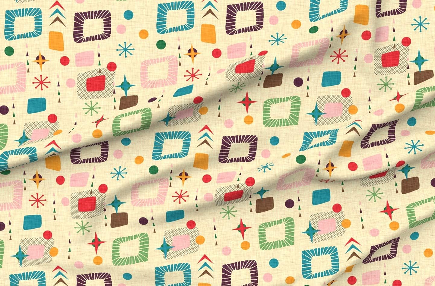 Spoonflower Fabric - Retro Mod Mid Century Modern 1950S Geometric Atomic Colorful Printed on Organic Cotton Sateen Fabric by The Yard - Sewing Quilting Apparel Home Decor