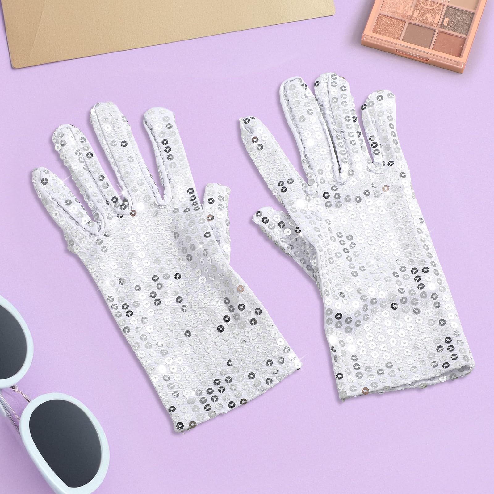 Pailletten Handschuhe Silberne Performance Tanz Glänzende Punk-Konzerthandschuhe Popstar Kostüm Party Accessoires Halloween Karneval Cosplay Anziehhandschuhe