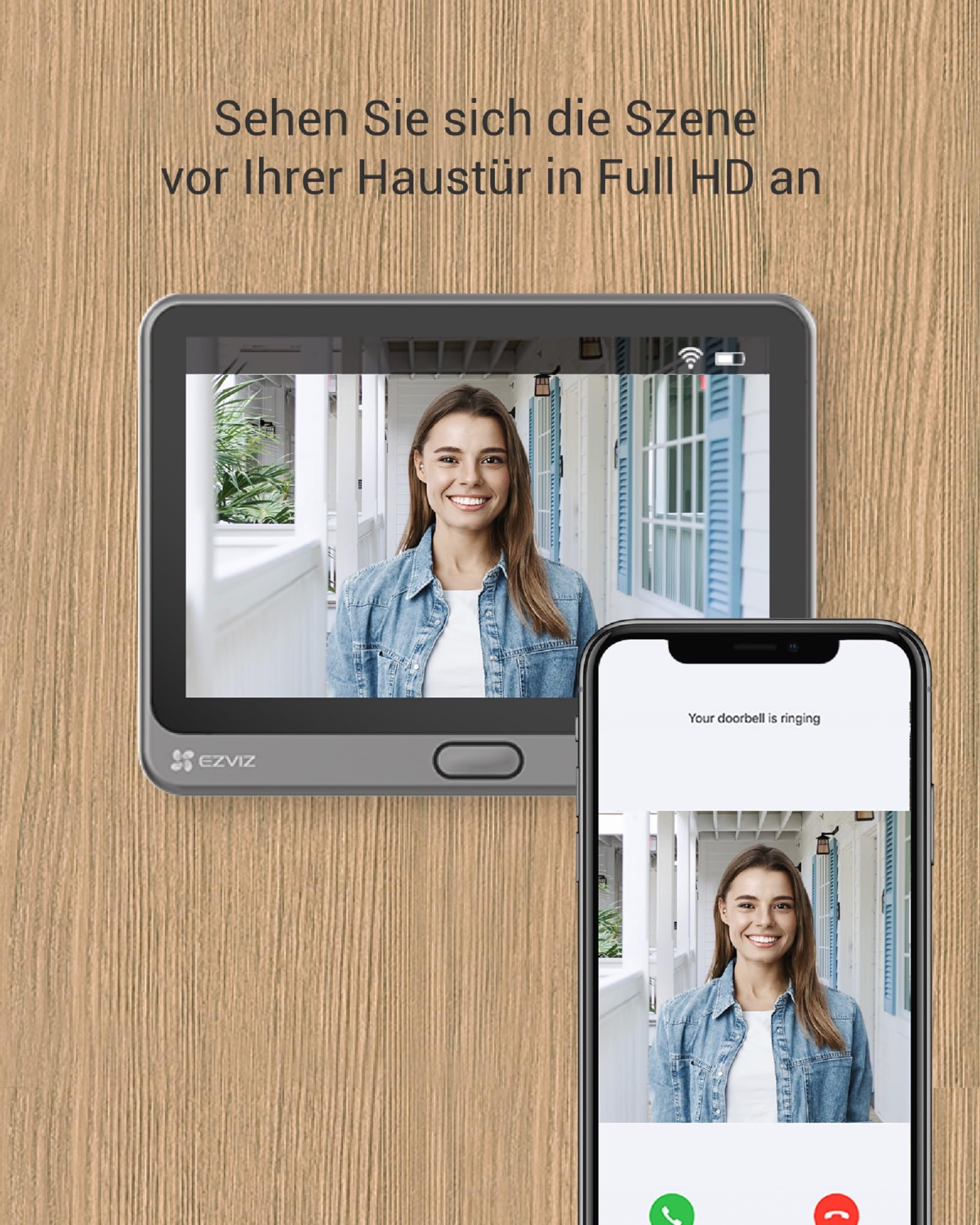 EZVIZ WLAN Türspion und Innenkamera Set, Video-Türklingel CP4 mit Touch-Farbbildschirm & Bewegungsmelder, PTZ Kamera CP1 Pro 4MP mit Personenerkennung & Farbnachtsicht, CP4 und CP1 Pro 2K+