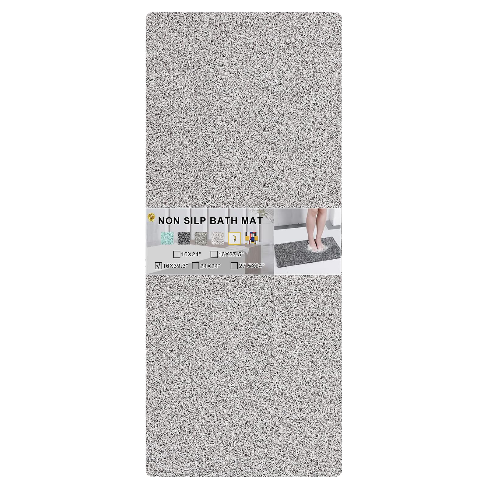 Tapis de Bain antidérapant Extra épais de 1,5 cm à séchage Rapide, antidérapant en luffa pour Baignoire, Salle de Bain, Piscine, Cuisine, entrée, Maison et hôtel (Gris Clair, 40,6 x 99,1 cm)
