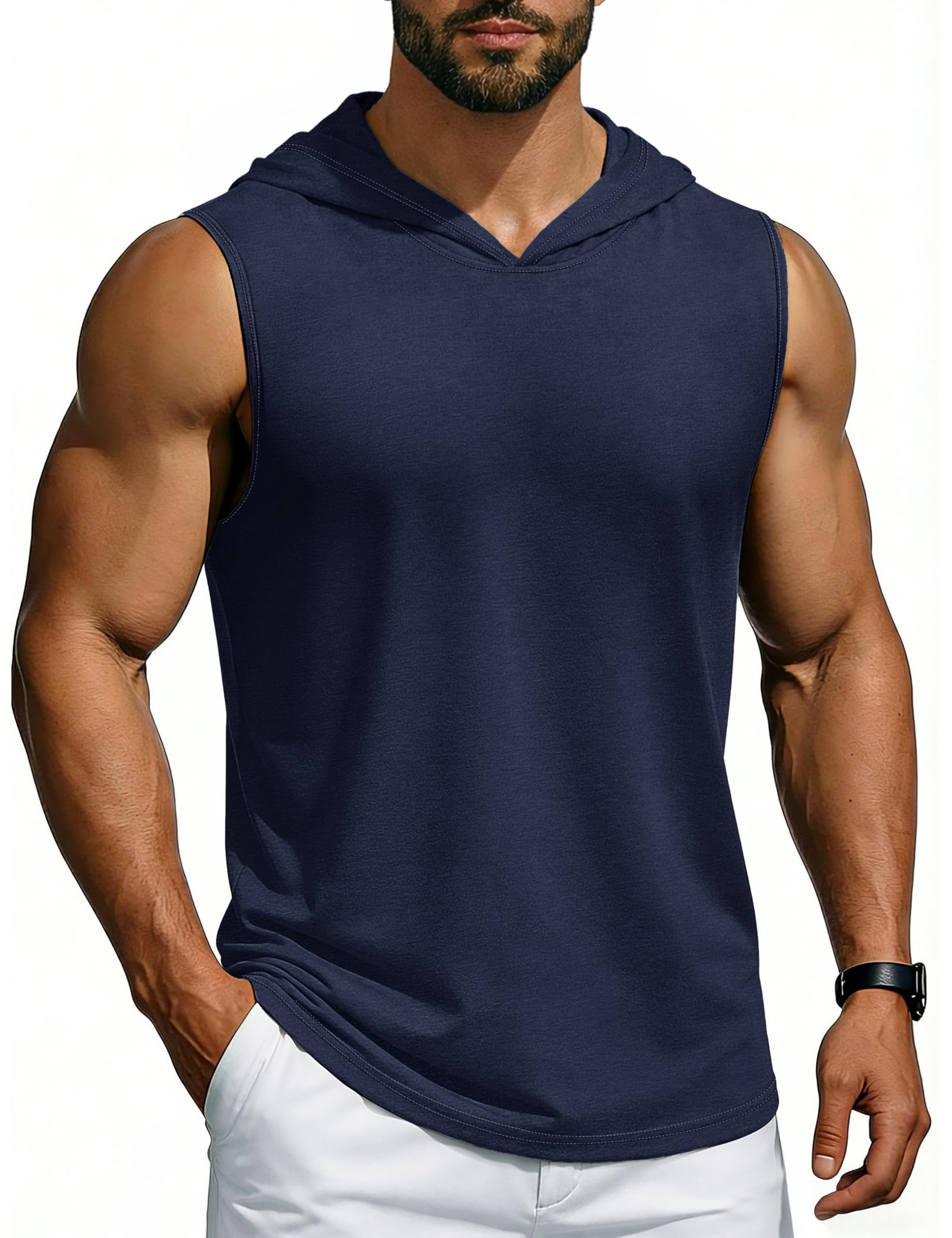 Cotrasen Men's UPF 50+ Hooded Tank Top Sleeveless Hoodies Lightweight Casual Gym Workout Shirts Cooling Muscle Tee Shirt