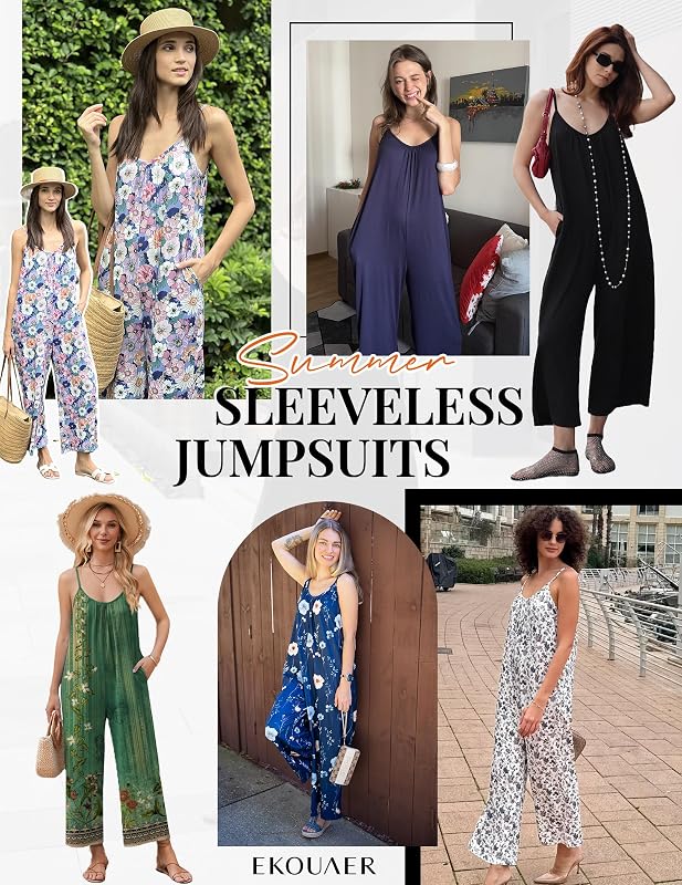 Boho Jumpsuit for Women Wide Leg Loose Romper Sleeveless Summer Overall image 6