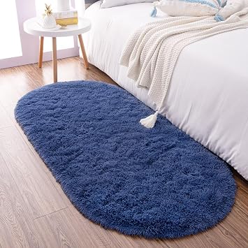 Noahas Fluffy Beige Rugs for Bedroom Living Room,2X5 Oval Throw Rug for Kids Room,Shag Hallway Runner Rug,Small Soft Shaggy Bedside Non-Slip Plush Nursery Dorm Carpet Home Decor Aesthetic
