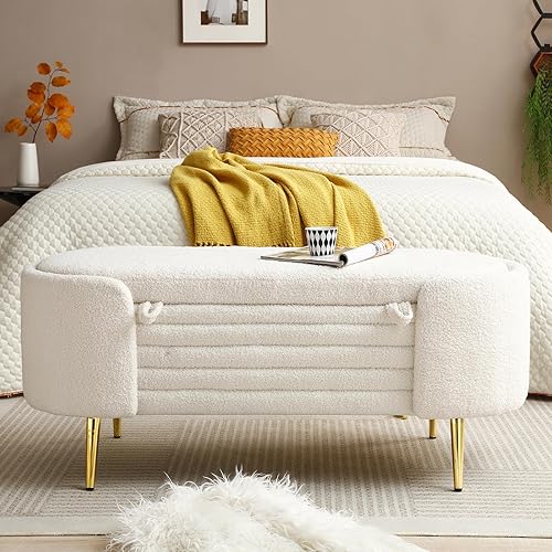 Miniatura 3 de Homtique Banco otomano moderno de almacenamiento, banco de almacenamiento tapizado de tela Sherpa de 47.6 pulgadas, banco de almacenamiento con